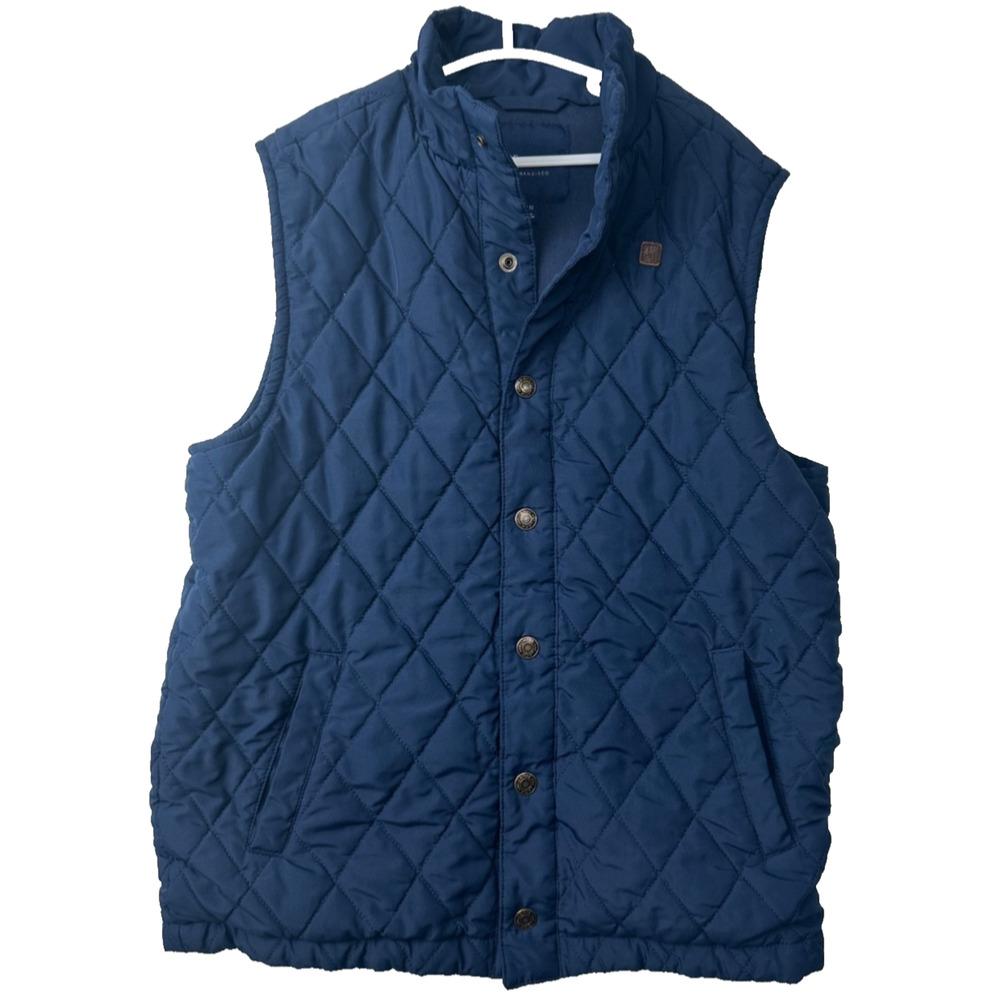 Pre-Owned JANIE AND JACK 10-12 Navy Quilted Vest Boys Snaps Pockets Outdoor A9
